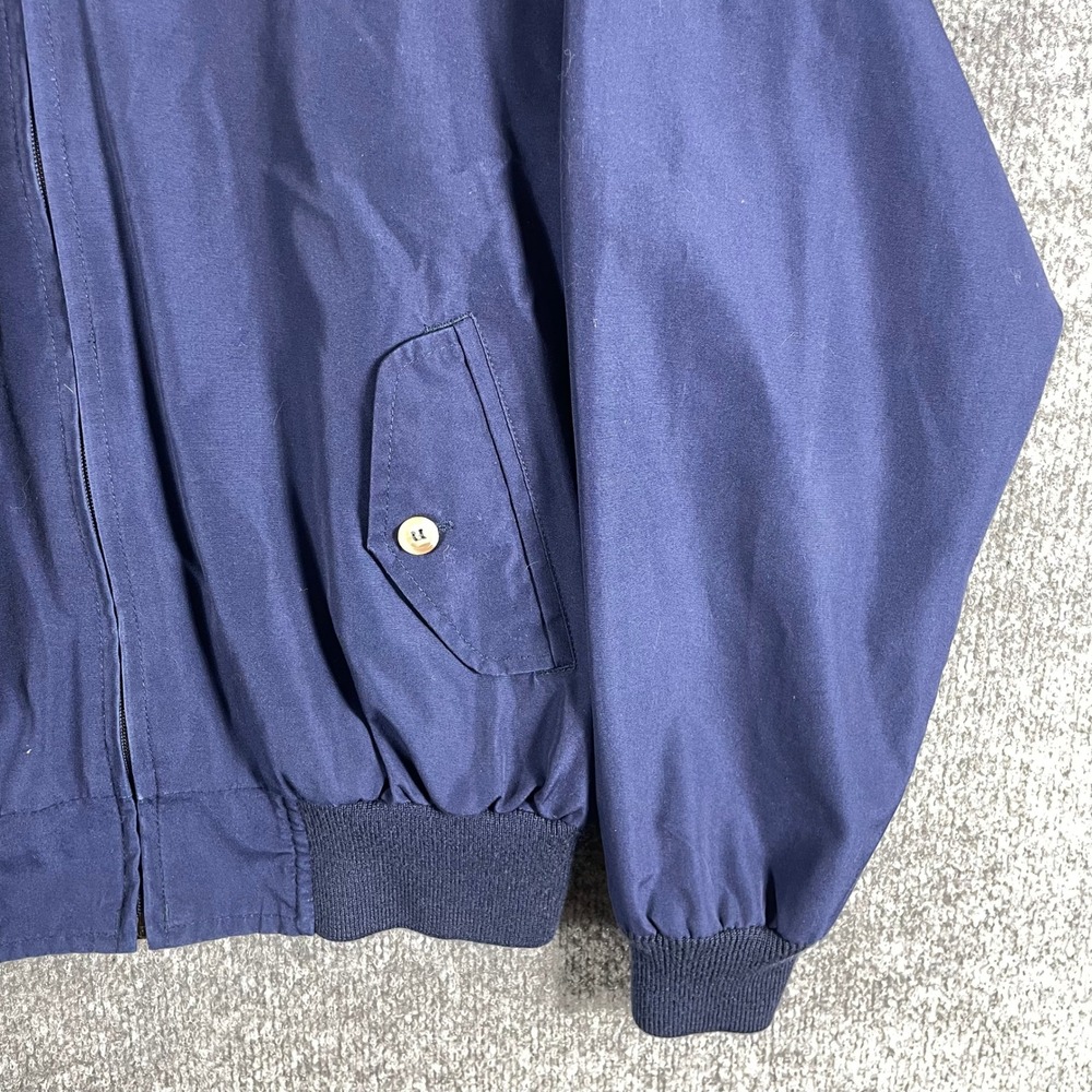 VTG Lands End Jacket Mens Medium Navy Blue Harrington Plaid Lined Full Zip 80s - Picture 7 of 12
